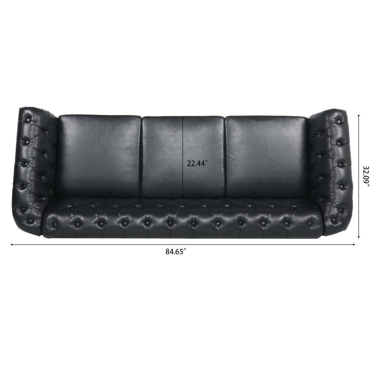 Black Chesterfield Sofa and Soft PU Rolled Arms