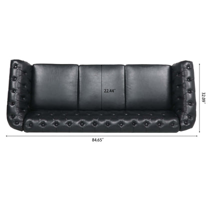 Black Chesterfield Sofa and Soft PU Rolled Arms