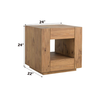 Harlan Oak End Table with Storage and Wheels by HouseOfZazla, light brown, 24in H on Tampa Home & Garden Store