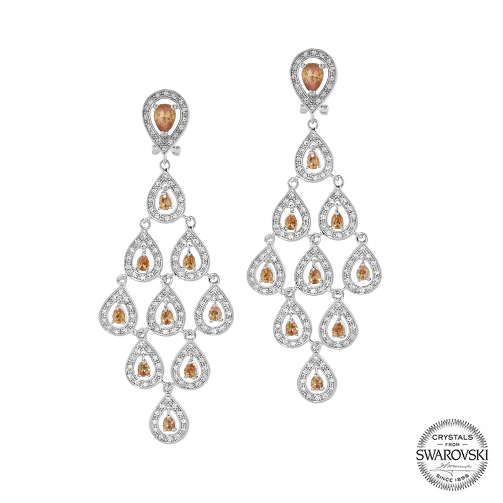 Chandelier Earrings Lauren G Adams silver-tone with orange citrine crystals pavé drops 2-piece on Tampa Home & Garden Store