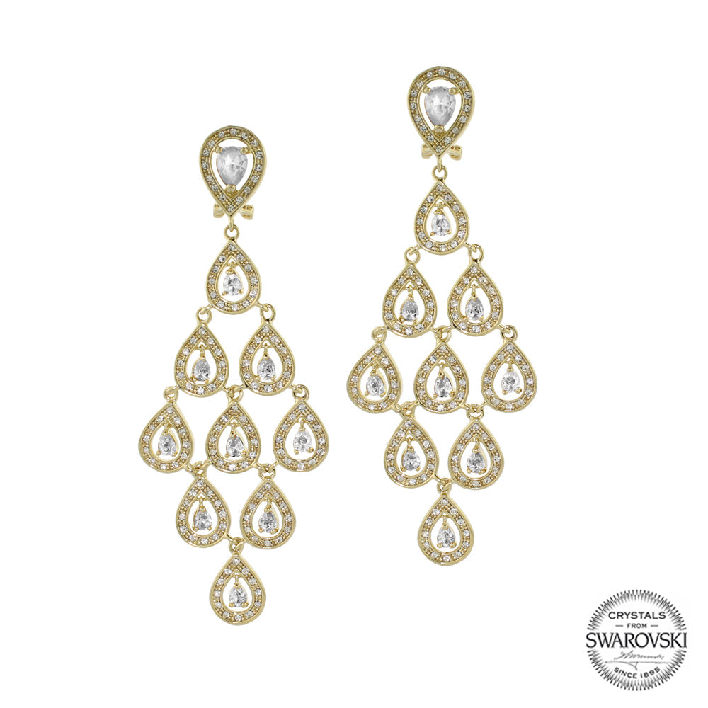 Gold-tone Lauren G Adams chandelier earrings with crystal teardrops and Swarovski accents on Tampa Home & Garden Store