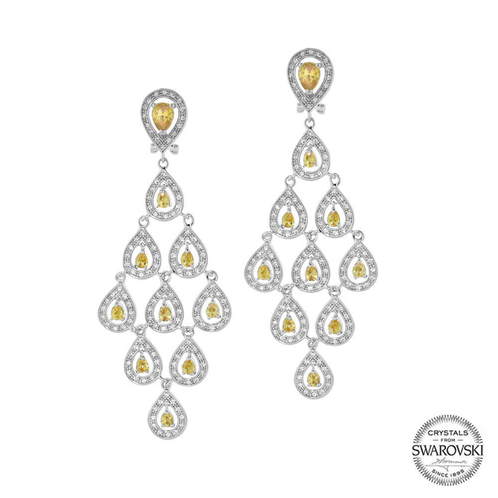 Chandelier earrings pair Lauren G Adams, yellow teardrop Swarovski crystals with pavé trim on Tampa Home & Garden Store