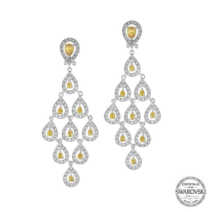 Chandelier earrings pair Lauren G Adams, yellow teardrop Swarovski crystals with pavé trim on Tampa Home & Garden Store