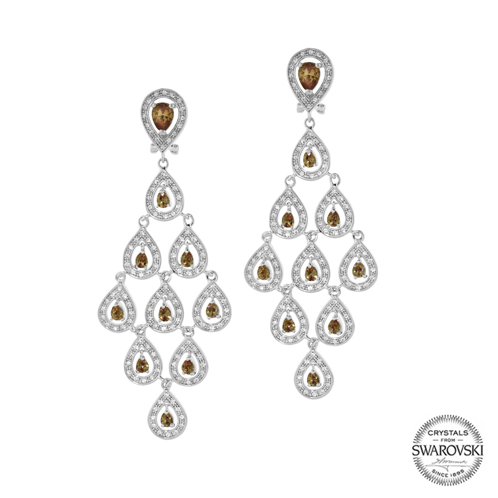 Lauren G Adams chandelier earrings, silver-tone teardrop cascade with amber stones on Tampa Home & Garden Store