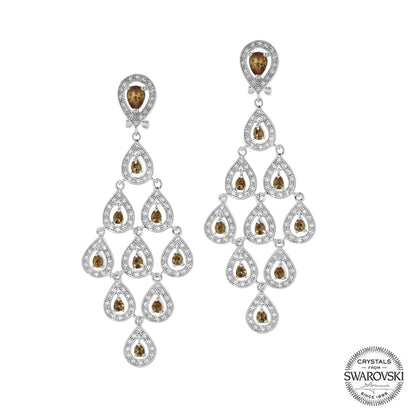 Lauren G Adams chandelier earrings, silver-tone teardrop cascade with amber stones on Tampa Home & Garden Store