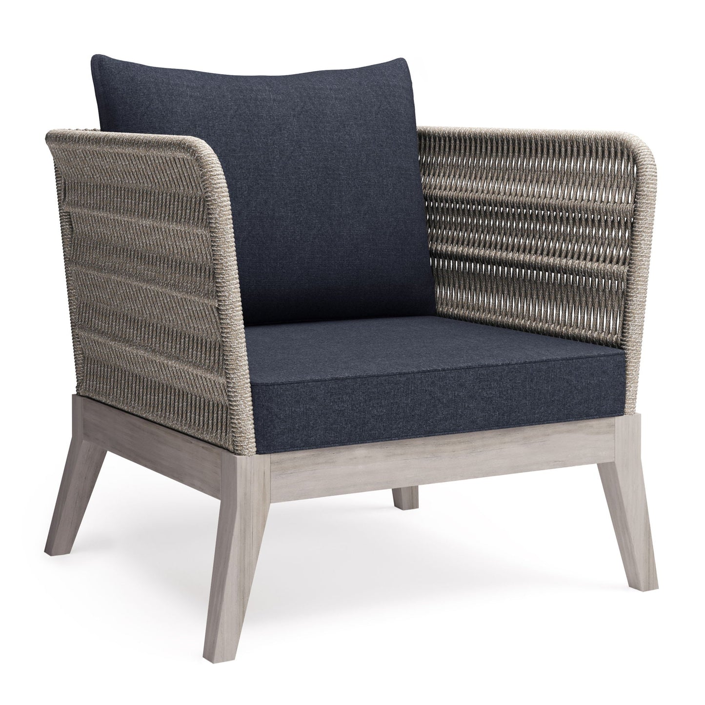 Santiago outdoor conversation chair slate gray with woven rattan arms and dark cushion on Tampa Home & Garden Store