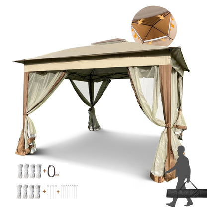 Outdoor Steel Gazebo With Mesh Nets and Canopy