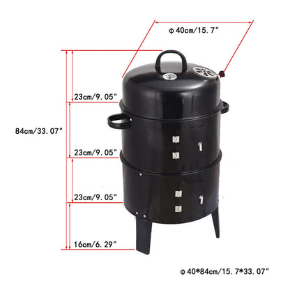 Outdoor black charcoal smoker with three stacked drums and lid handle, HouseOfZazla on Tampa Home & Garden Store