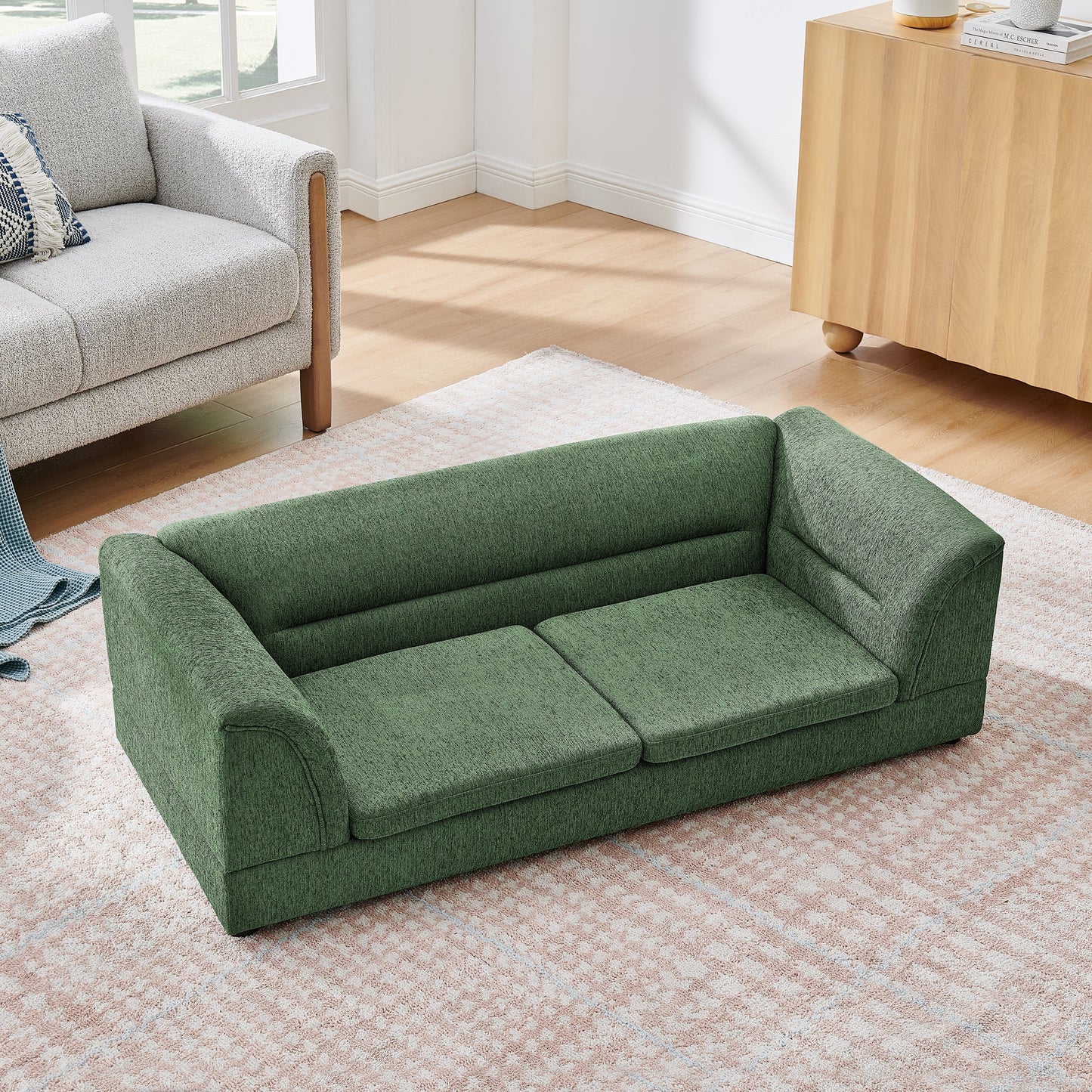 Oversized Pet Sofa in green textured fabric with curved armrests and rectangular design on Tampa Home & Garden Store