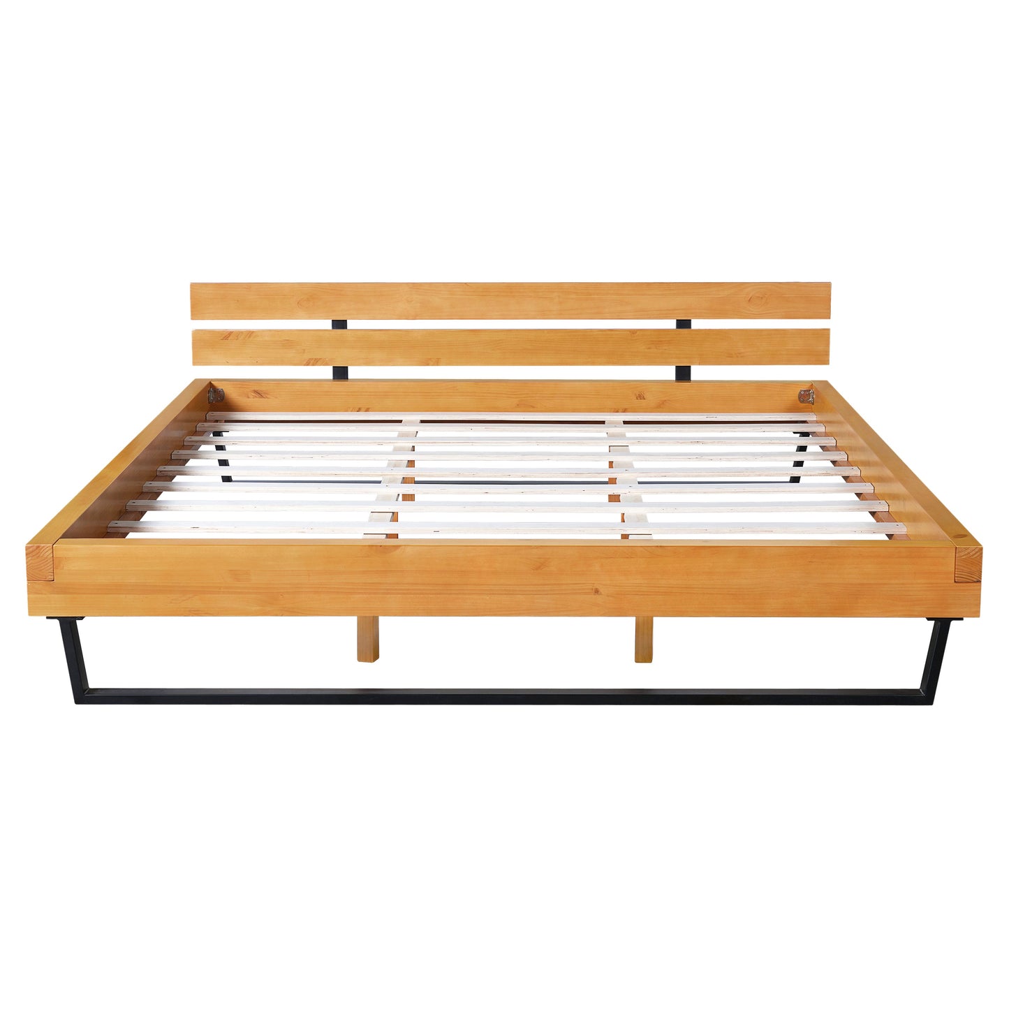 Solid Pine Wood Bed Frame and Black Accents