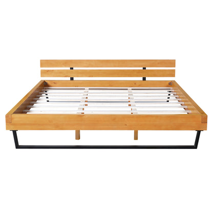 Solid Pine Wood Bed Frame and Black Accents