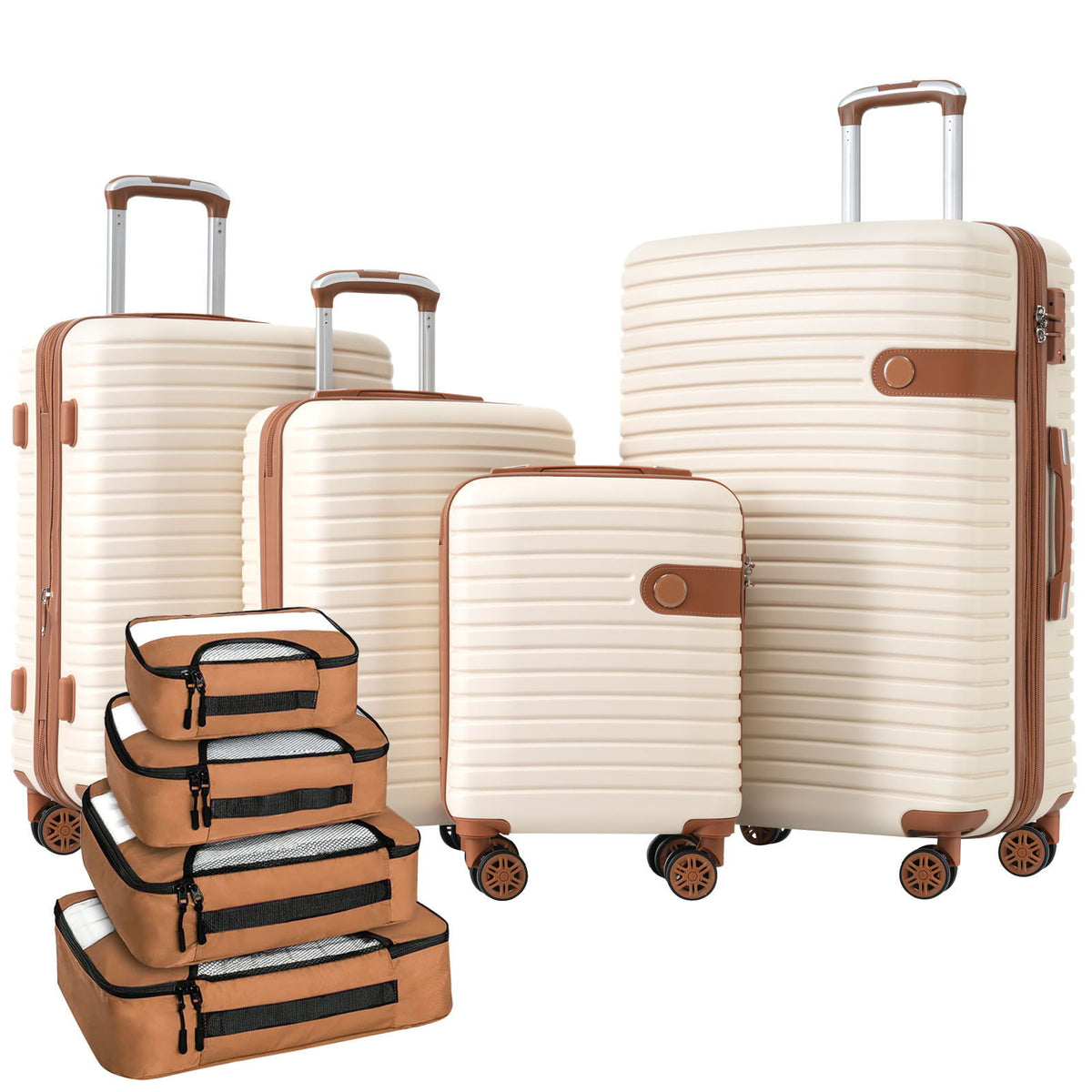 4pc hard-shell expandable beige luggage set by HouseOfZazla with 4 packing cubes on Tampa Home & Garden Store