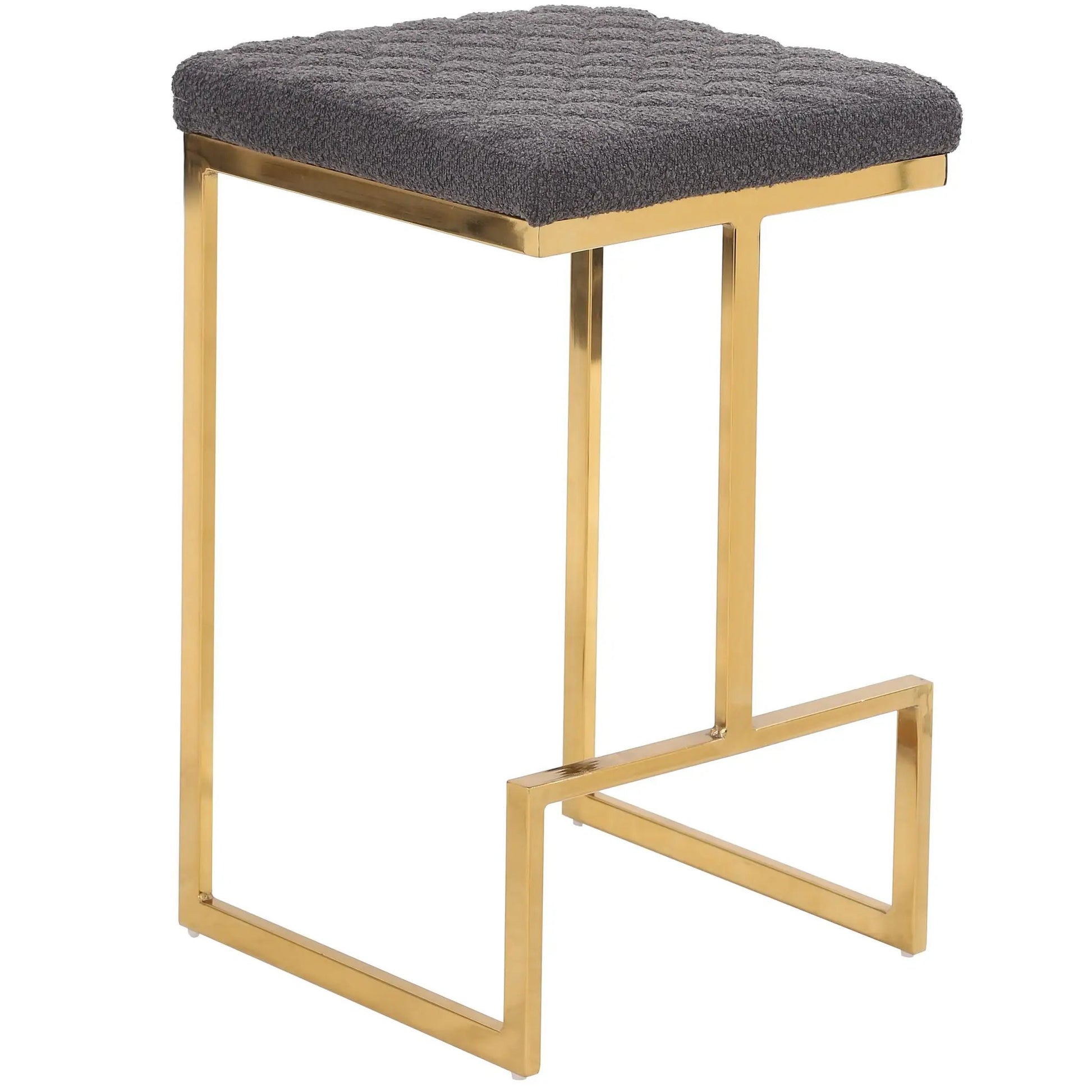 Joel mid century modern luxury upholstered stool, counter-height gray boucle seat and gold frame on Tampa Home & Garden Store