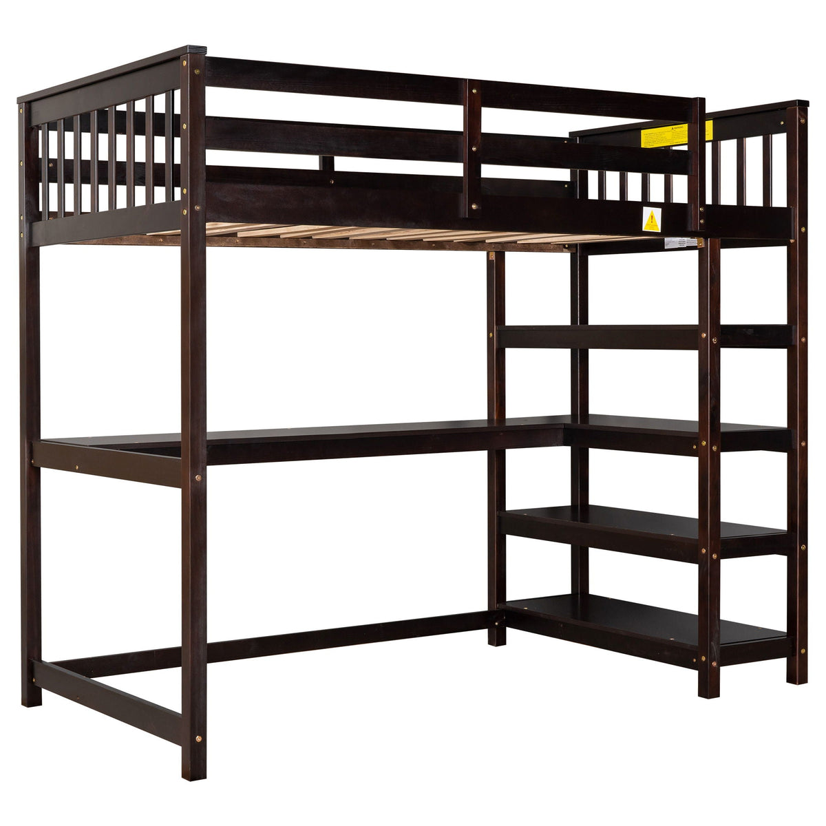 Loft bed with storage shelves and under-bed desk in dark brown wood HouseOfZazla on Tampa Home & Garden Store