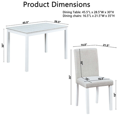 5 Piece Dining Table Set with crystal-edged table and upholstered chairs in gray or white on Tampa Home & Garden Store
