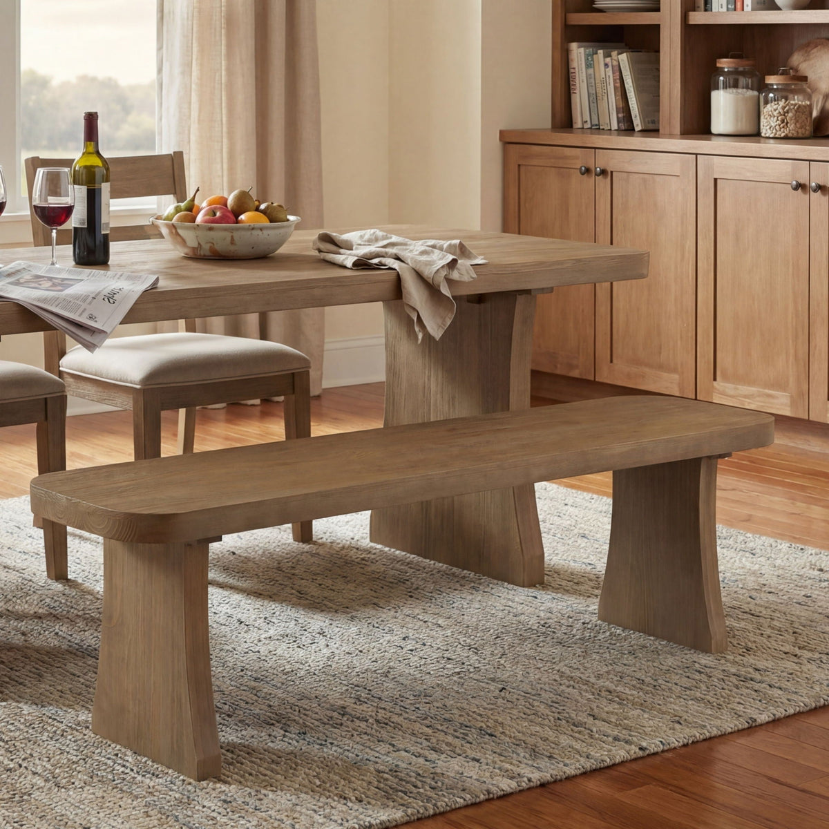 Pine indoor dining bench solid wood construction natural finish for a warm kitchen dining area on Tampa Home & Garden Store