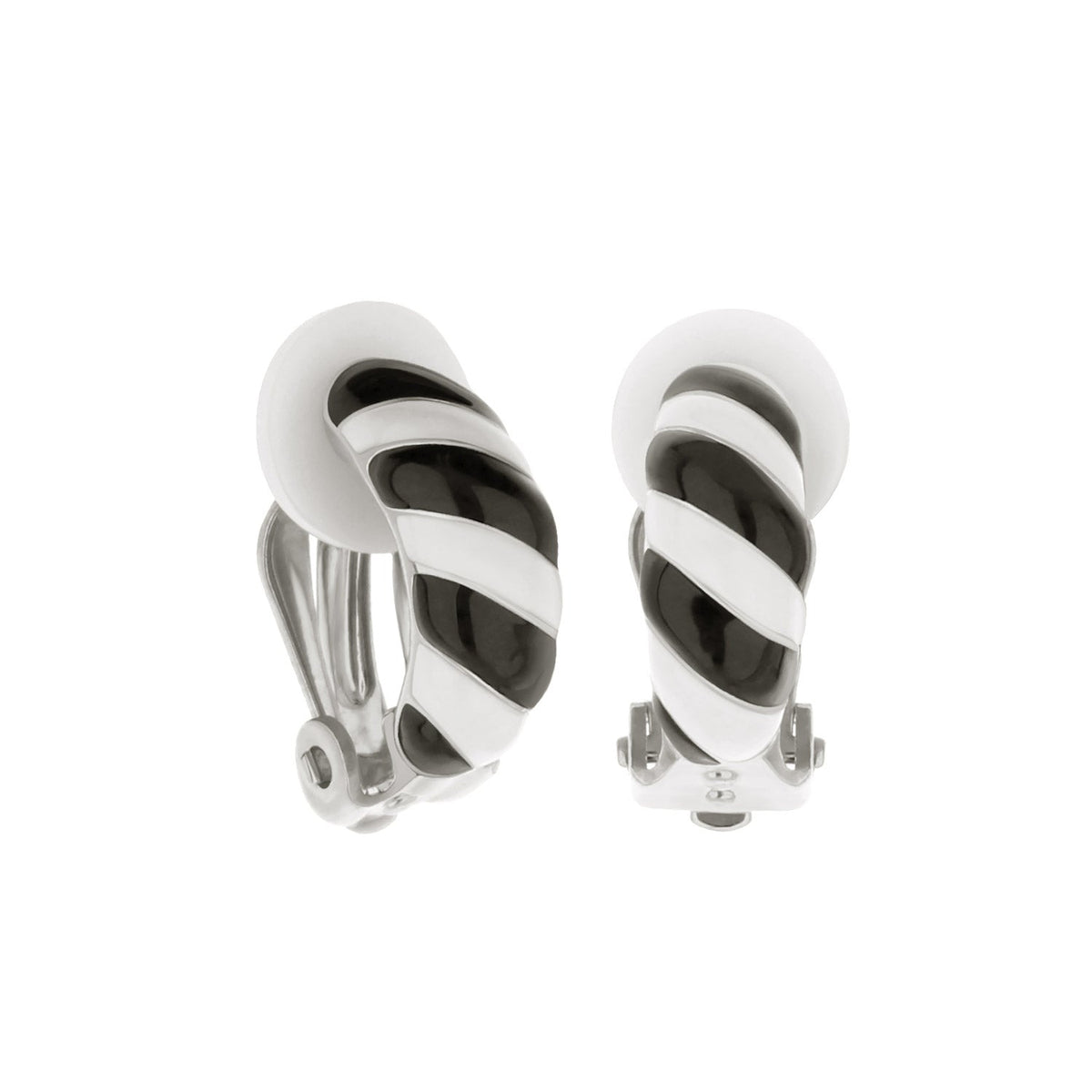 Clip-On Enamel Striped Earrings Lauren G Adams, silver-tone with black & white enamel pair on Tampa Home & Garden Store
