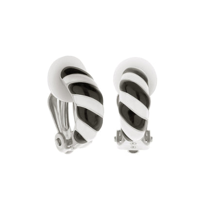 Clip-On Enamel Striped Earrings Lauren G Adams, silver-tone with black & white enamel pair on Tampa Home & Garden Store