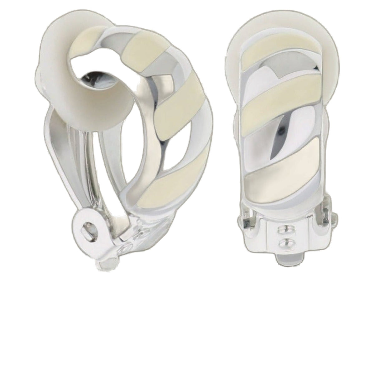 Clip-On Enamel Striped Earrings by Lauren G Adams, cream and gray abstract enamel hoops on Tampa Home & Garden Store