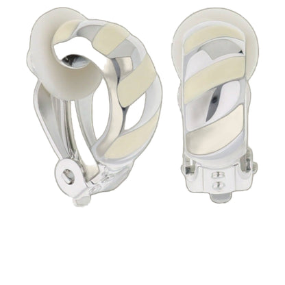 Clip-On Enamel Striped Earrings by Lauren G Adams, cream and gray abstract enamel hoops on Tampa Home & Garden Store