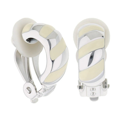 Clip-on enamel striped earrings by Lauren G Adams in silver-tone with cream stripes on Tampa Home & Garden Store