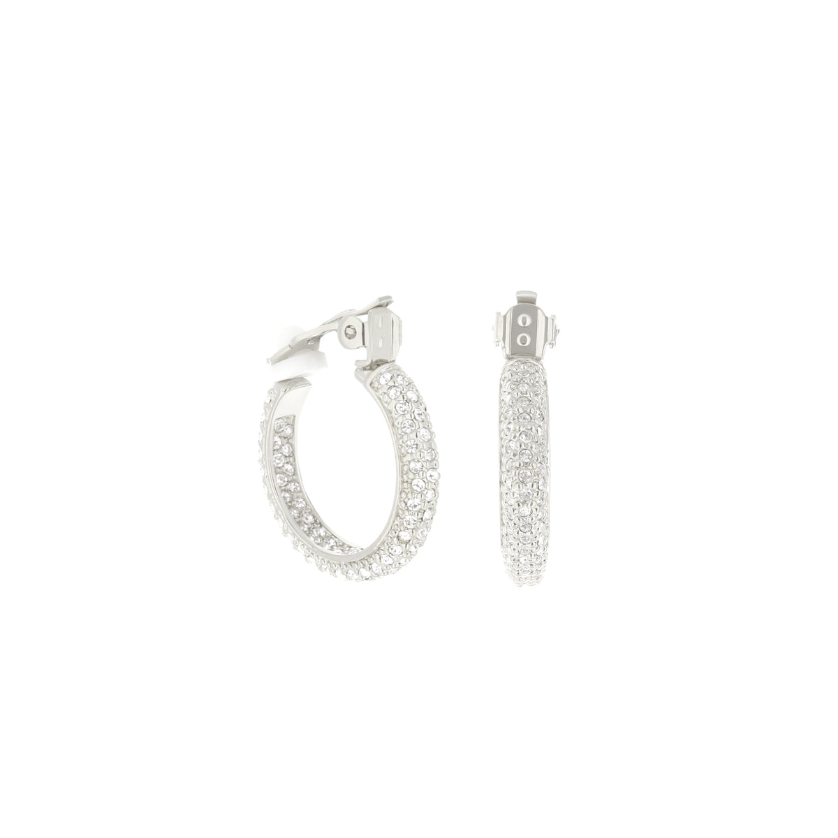 Pave Hoop Earrings French Clip by Lauren G Adams, silver-tone pavé hoops on Tampa Home & Garden Store
