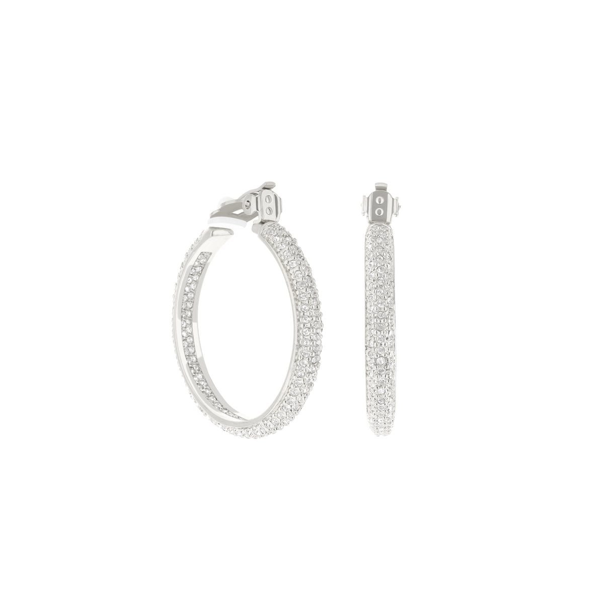 Pave hoop earrings with French clip, silver-tone, pave stones by Lauren G Adams on Tampa Home & Garden Store