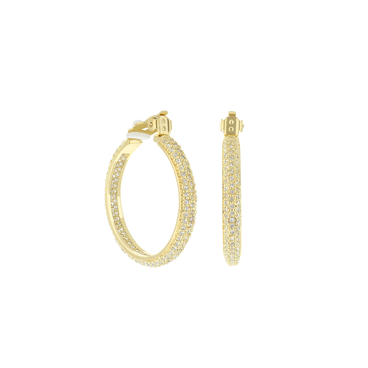 Pave hoop earrings pair in gold-tone with crystal pavé and French clip backs on Tampa Home & Garden Store