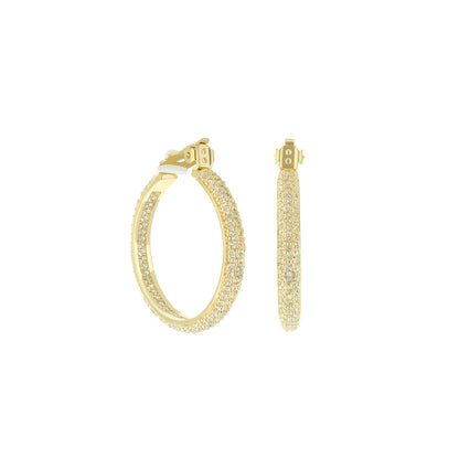 Pave hoop earrings pair in gold-tone with crystal pavé and French clip backs on Tampa Home & Garden Store
