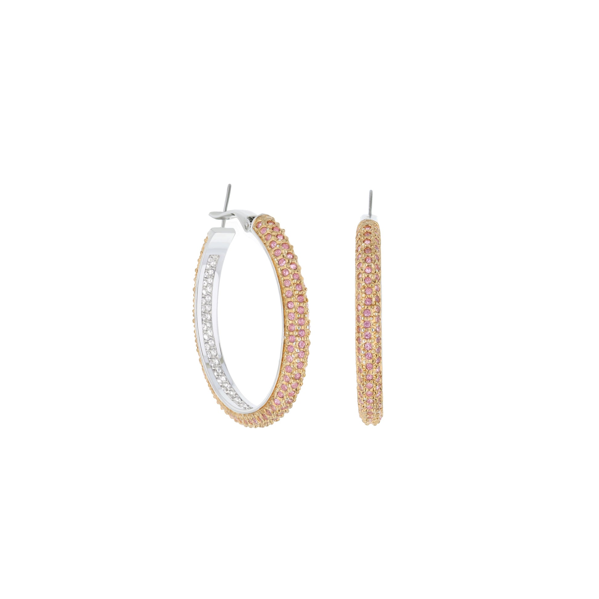 Pave Hoop Earrings French Clip Lauren G Adams gold pink pavé hoops 2 hoops on Tampa Home & Garden Store