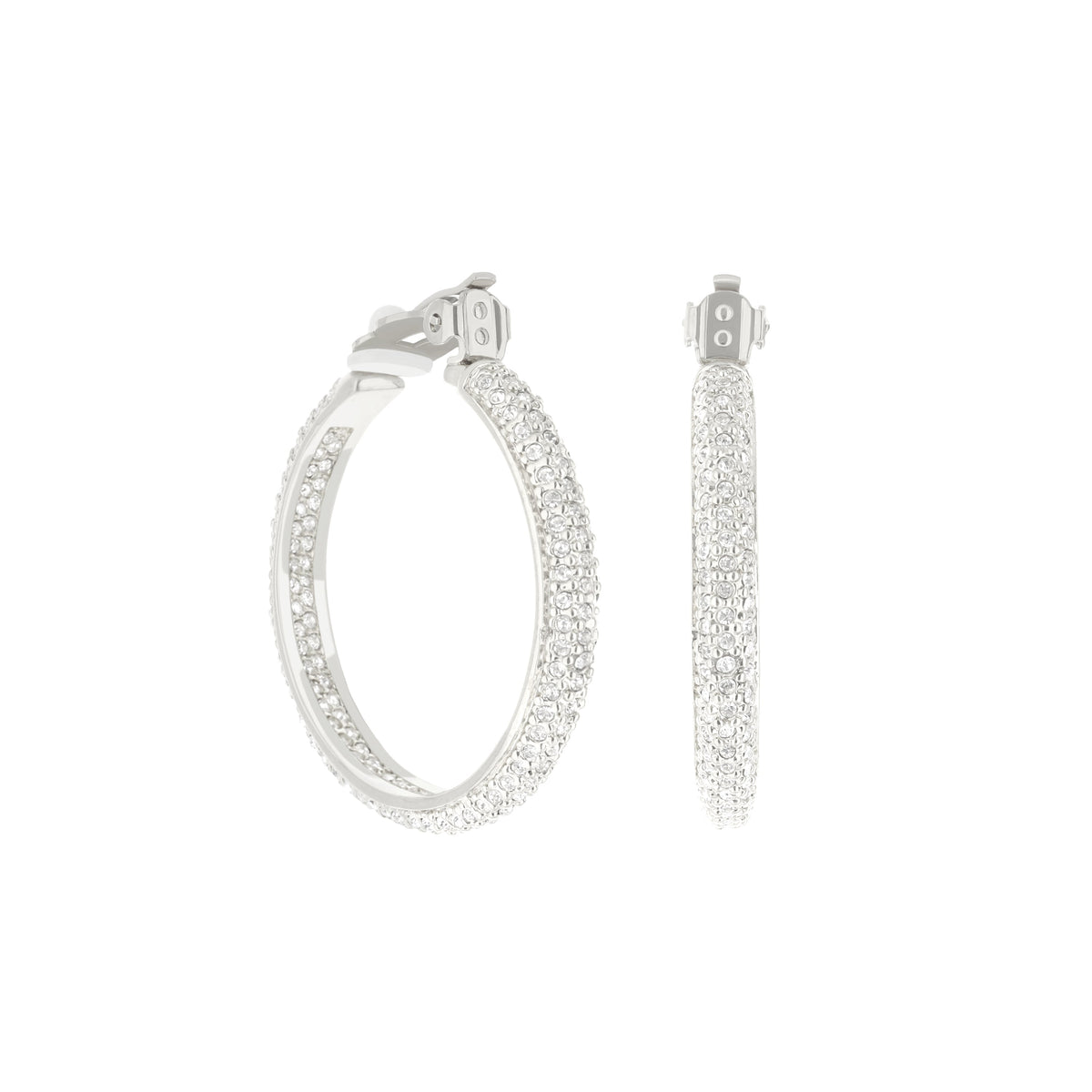 Pave Hoop Earrings - French Clip by Lauren G Adams, silver-tone pave hoop pair on Tampa Home & Garden Store
