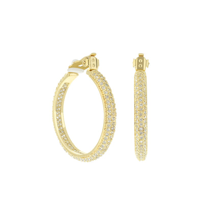 Pave Hoop Earrings — French Clip by Lauren G Adams, gold-tone hoops encrusted with pavé crystals on Tampa Home & Garden Store