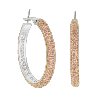 Lauren G Adams pave hoop earrings gold-tone with pink pavé stones, French clip backs, set of two on Tampa Home & Garden Store
