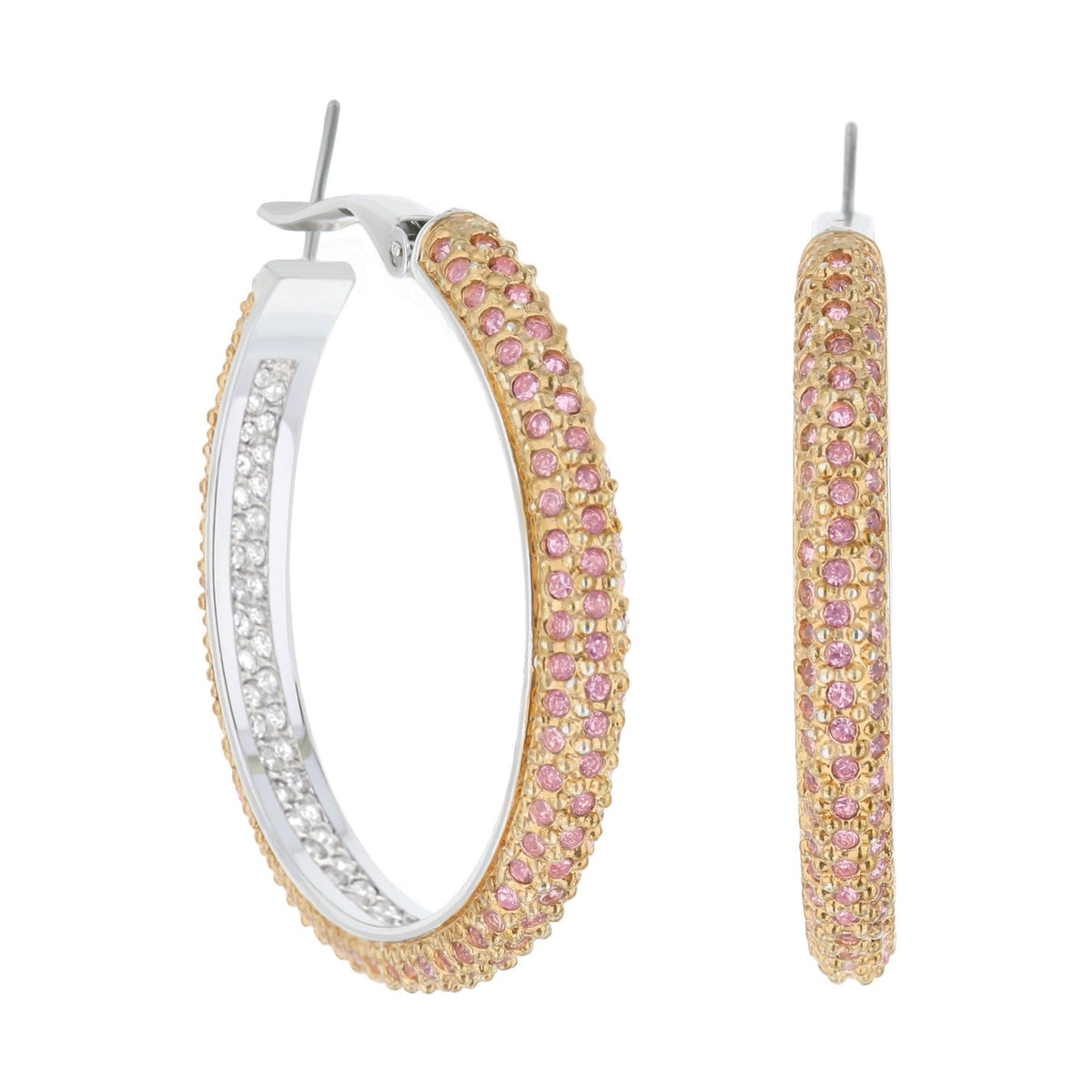 Pave Hoop Earrings French Clip by Lauren G Adams; pink pavé hoops in gold with crystals, pair on Tampa Home & Garden Store