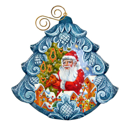 G. DeBrekht Santa Frosting the Gingerbread Tree ornament sculpted hand-painted blue frosted tree on Tampa Home & Garden Store