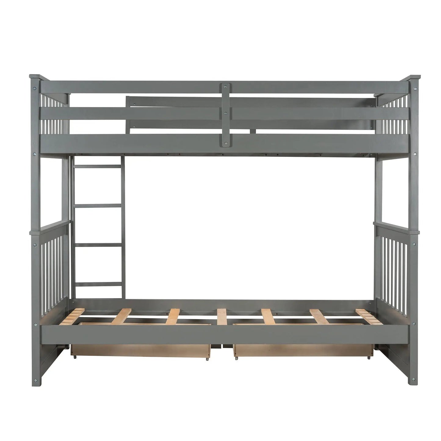 Gray metal bunk bed with ladders and two storage drawers by Unique Piece Furniture on Tampa Home & Garden Store
