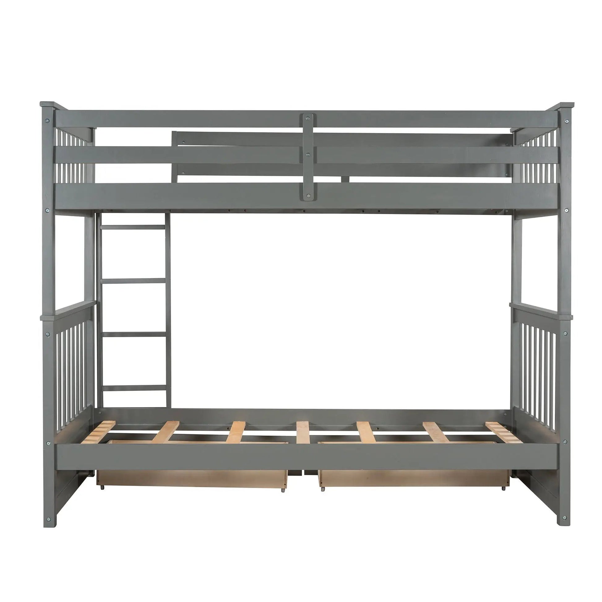 Gray metal bunk bed with ladders and two storage drawers by Unique Piece Furniture on Tampa Home & Garden Store