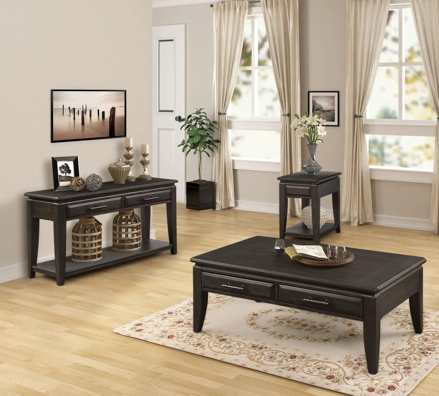 Mahogany Traditional Table With Storage Drawer