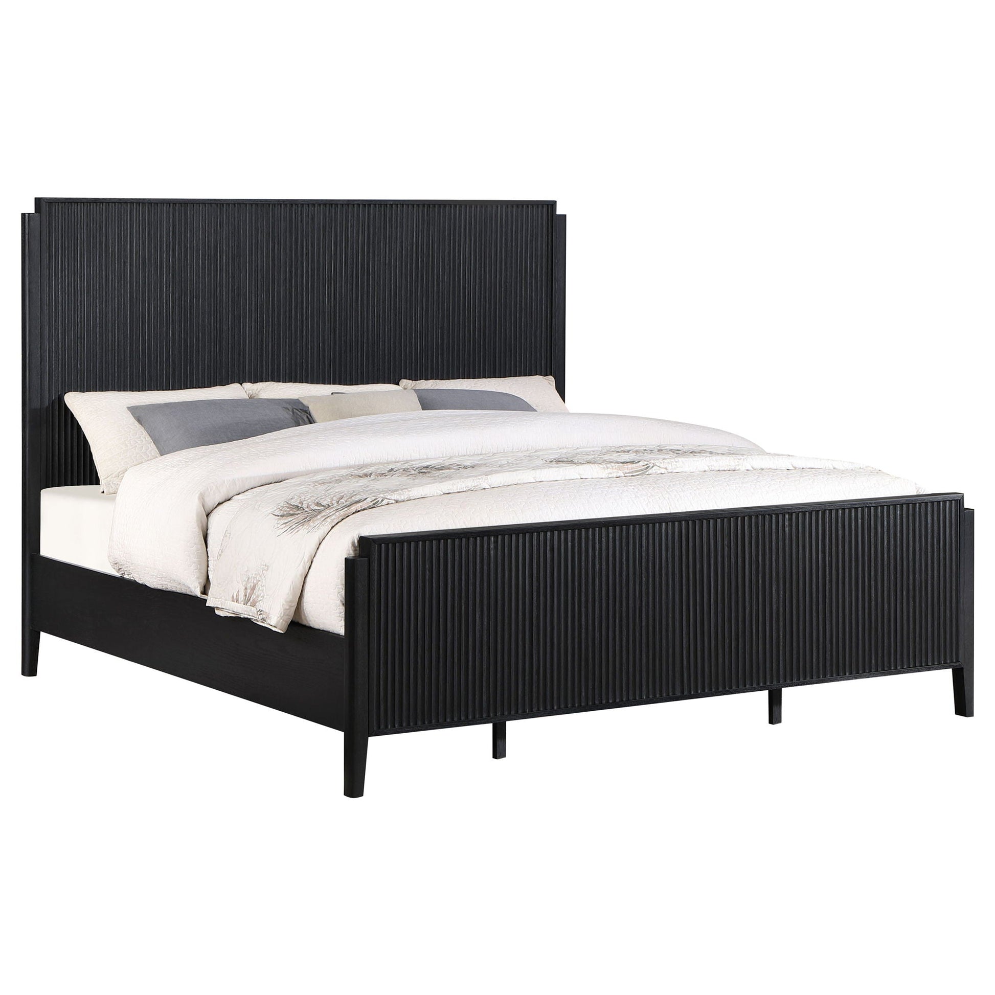 Mason Panel Bed by HouseOfZazla black grooved panel headboard and footboard bed frame on Tampa Home & Garden Store