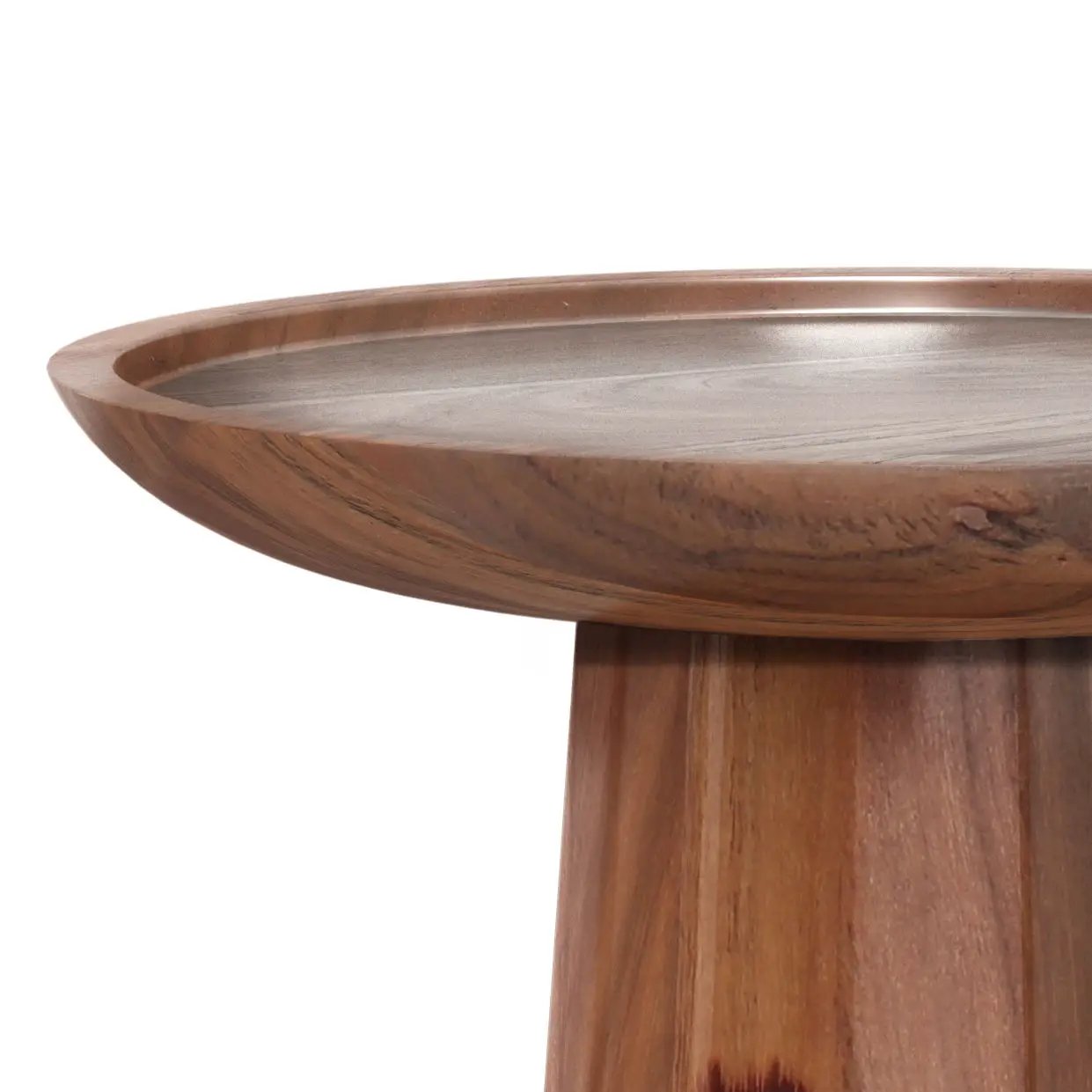 Dayton handcrafted wooden accent table with round bowl-top and pedestal base in warm wood tones on Tampa Home & Garden Store