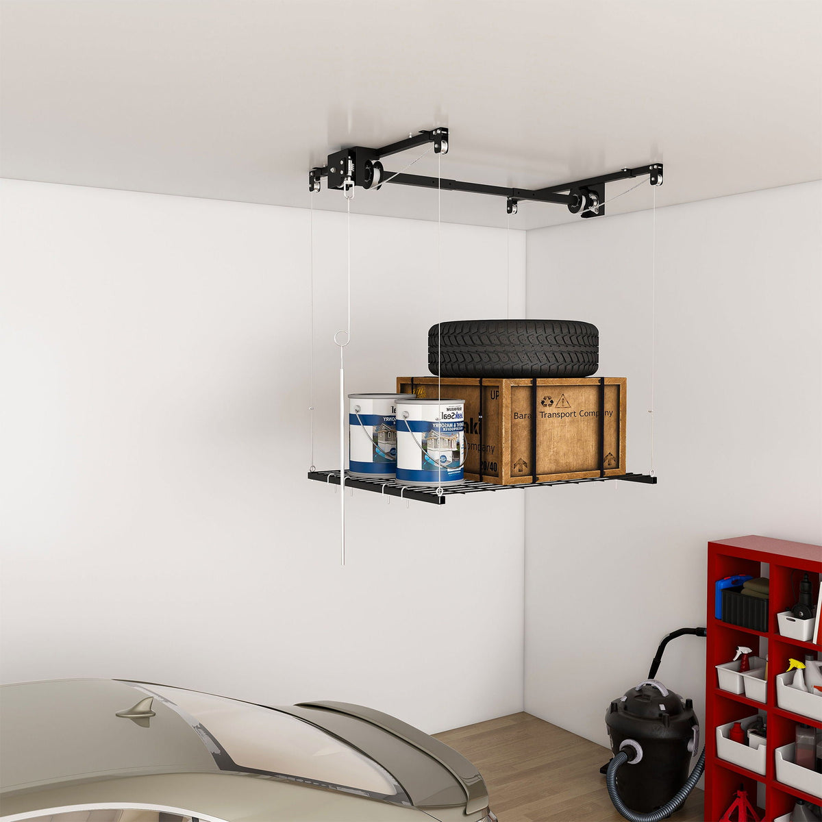 Overhead garage storage rack with crank system, black by HouseOfZazla on Tampa Home & Garden Store