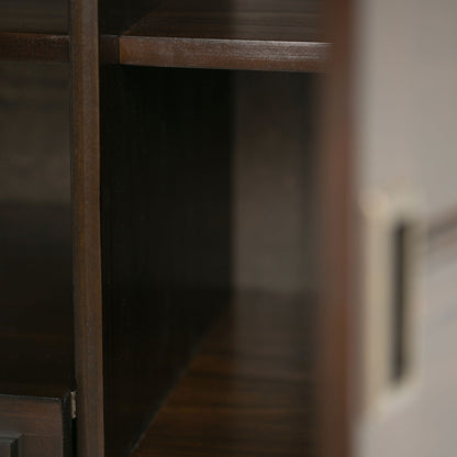 Handcrafted Tall TV Stand with Storage and Wood in dark walnut finish shelf edge on Tampa Home & Garden Store