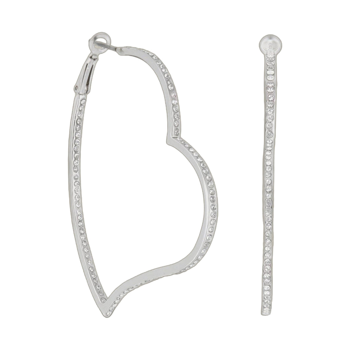 Pave Heart Hoop Earrings by Lauren G Adams, silver-tone hoops encrusted with crystals on Tampa Home & Garden Store