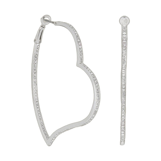 Pave Heart Hoop Earrings by Lauren G Adams, silver-tone hoops encrusted with crystals on Tampa Home & Garden Store