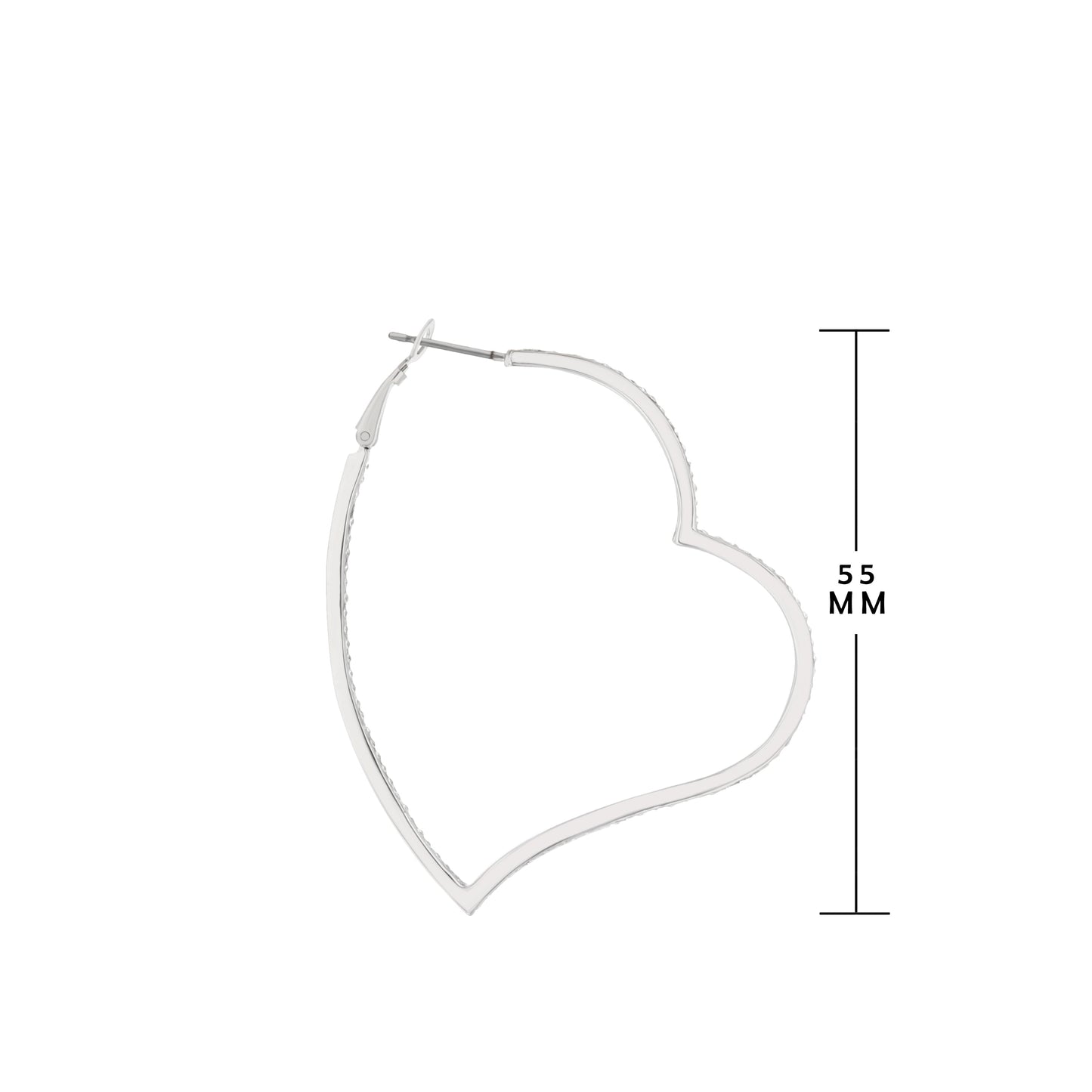 Pave Heart Hoop Earrings by Lauren G Adams, silver-tone hoop with pave heart detail, 55mm diameter on Tampa Home & Garden Store