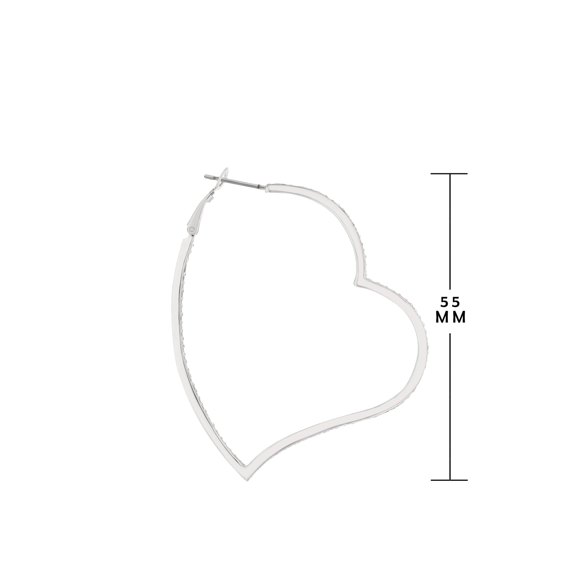 Pave Heart Hoop Earrings by Lauren G Adams, silver-tone hoop with pave heart detail, 55mm diameter on Tampa Home & Garden Store