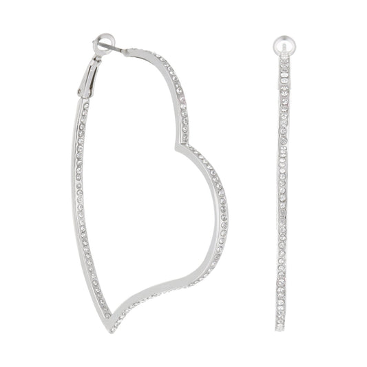 Pave Heart Hoop Earrings by Lauren G Adams in silver-tone metal with pave crystals on Tampa Home & Garden Store