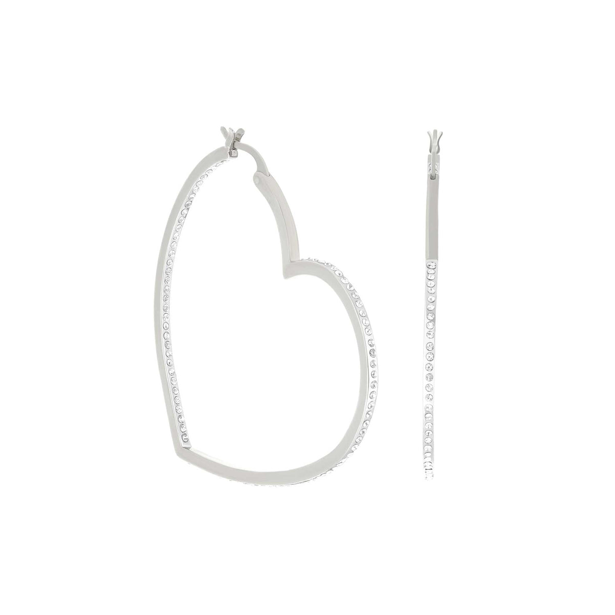 Pave Heart Hoop Earrings by Lauren G Adams, silver-tone hoops with pavé crystals on Tampa Home & Garden Store