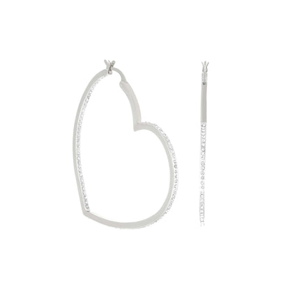 Pave Heart Hoop Earrings by Lauren G Adams, silver-tone hoops with pavé crystals on Tampa Home & Garden Store