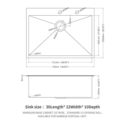 Topmount Sink 16 Gauge and Single Bowl Steel